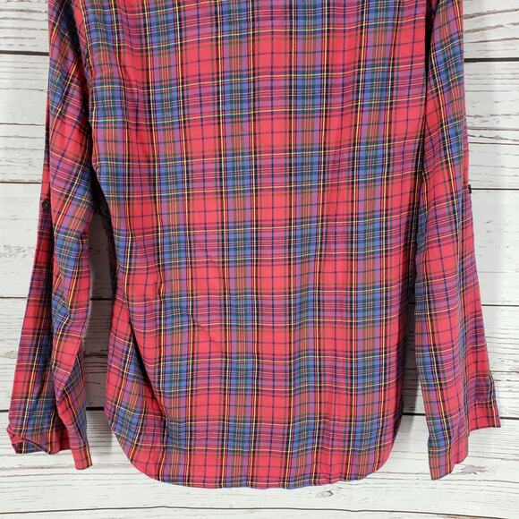 Victoria Secret New Women's Red Plaid Button Up Sleeve Top Size M - Picture 12 of 13